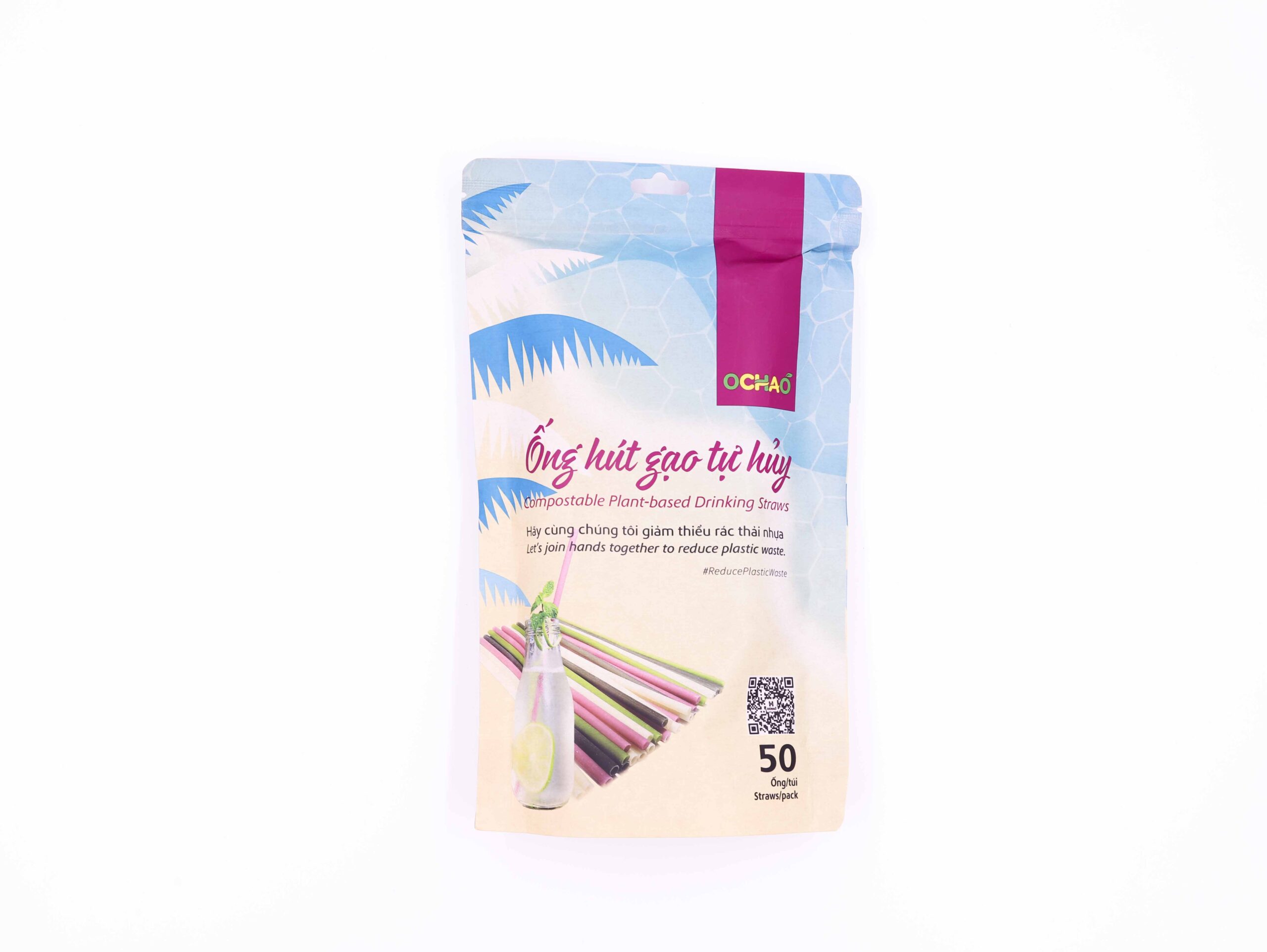 Ống hút gạo OCHAO 8mmx22cm Túi giấy 50 ống